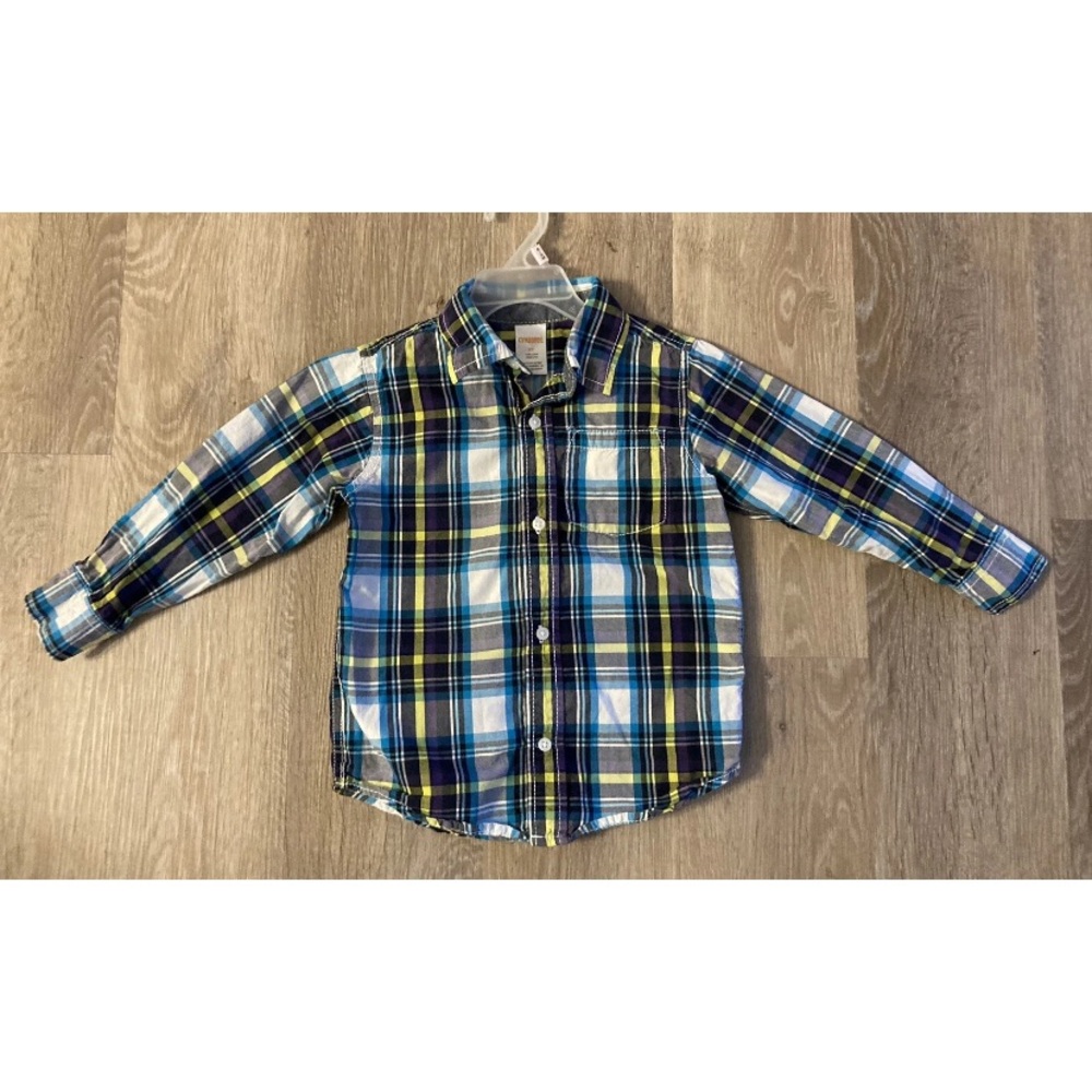 Gymboree Boy’s Size 3 T Blue & Green Long Sleeve Plaid Button Down Shirt
